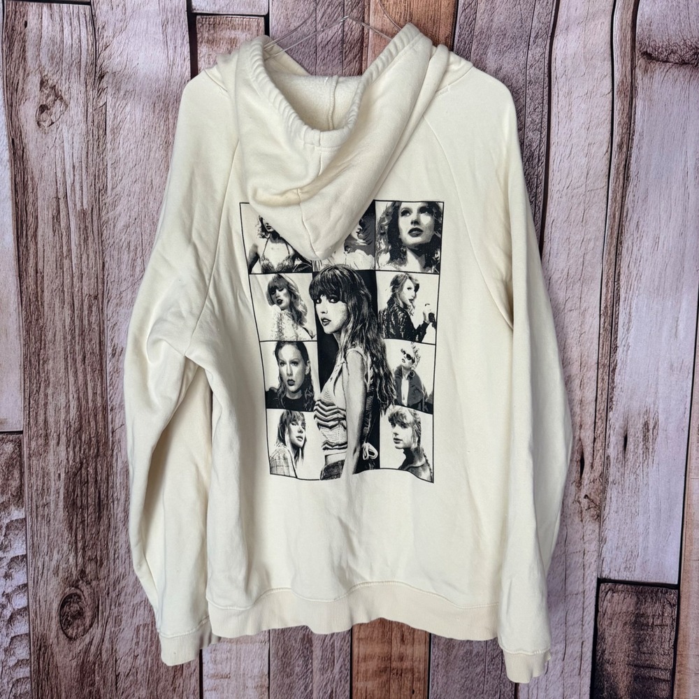 Taylor Swift Eras Tour Graphic Hoodie Concert Music Merch‎ Back Print Cream XL